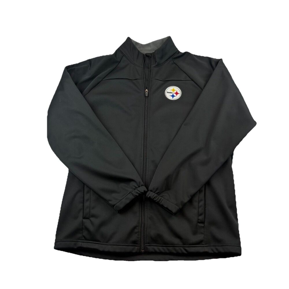 Pittsburgh Steelers Soft Shell Full Zip Jacket Mens L Black Pockets Fleece Lined